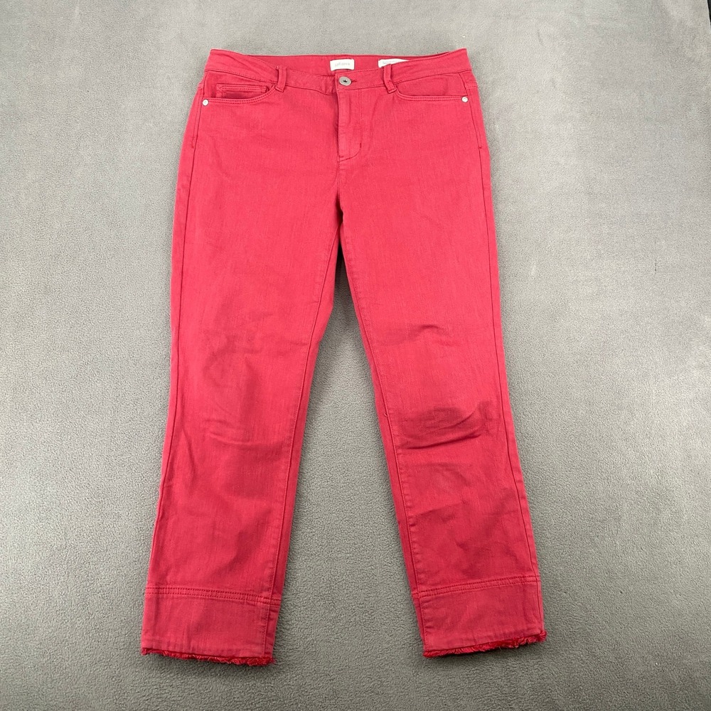 J. Jill Authentic Fit Cropped Jeans Red Raw Hem Stretch Denim Pants Womens 8